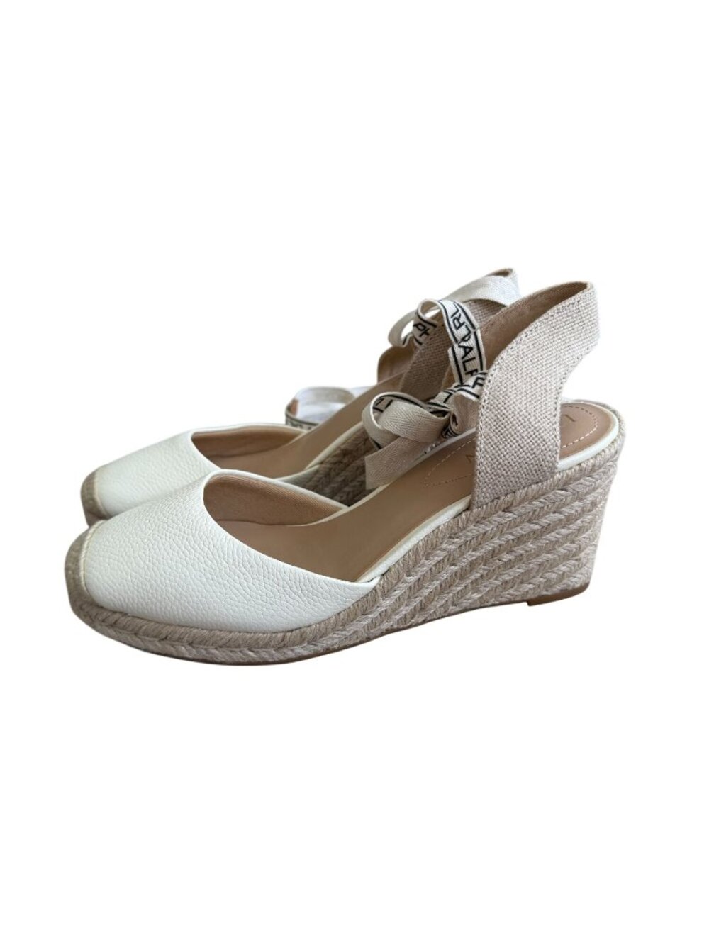 LAUREN RALPH LAUREN Ivory Leather Laceup Espadrilles Wedges Size 7.5 NEW NWOB - Picture 6 of 8